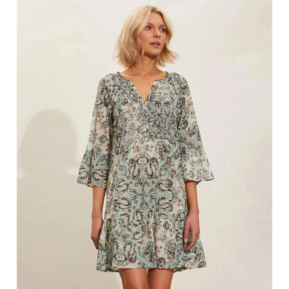 Odd Molly Anthropologie Annika Mini Dress Printed Bell Sleeve Ruched M-2 282356 - Picture 1 of 8